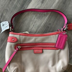 Coach Pink and Tan Shoulder Bag